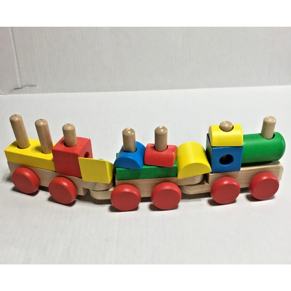 Melissa & Doug Toy Wooden Stacking Train Play Replacement Blocks Set 13 Pieces - Picture 1 of 9